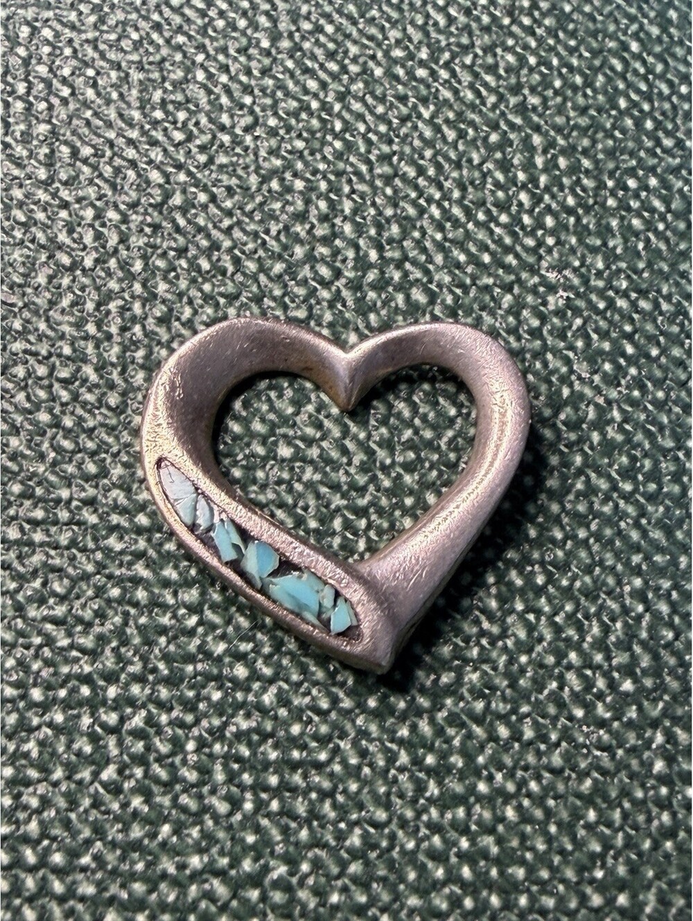 925 Sterling Silver And Turquoise Reversible Heart Pendant Vintage.